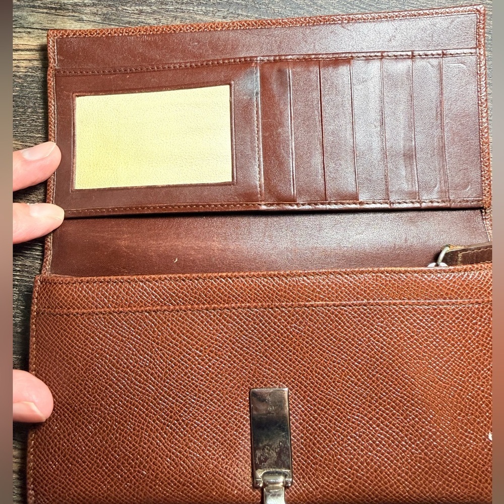 BVLGARI Leather Long Wallet with Silver-Tone Ring Closure - Brown - Picture 5 of 12